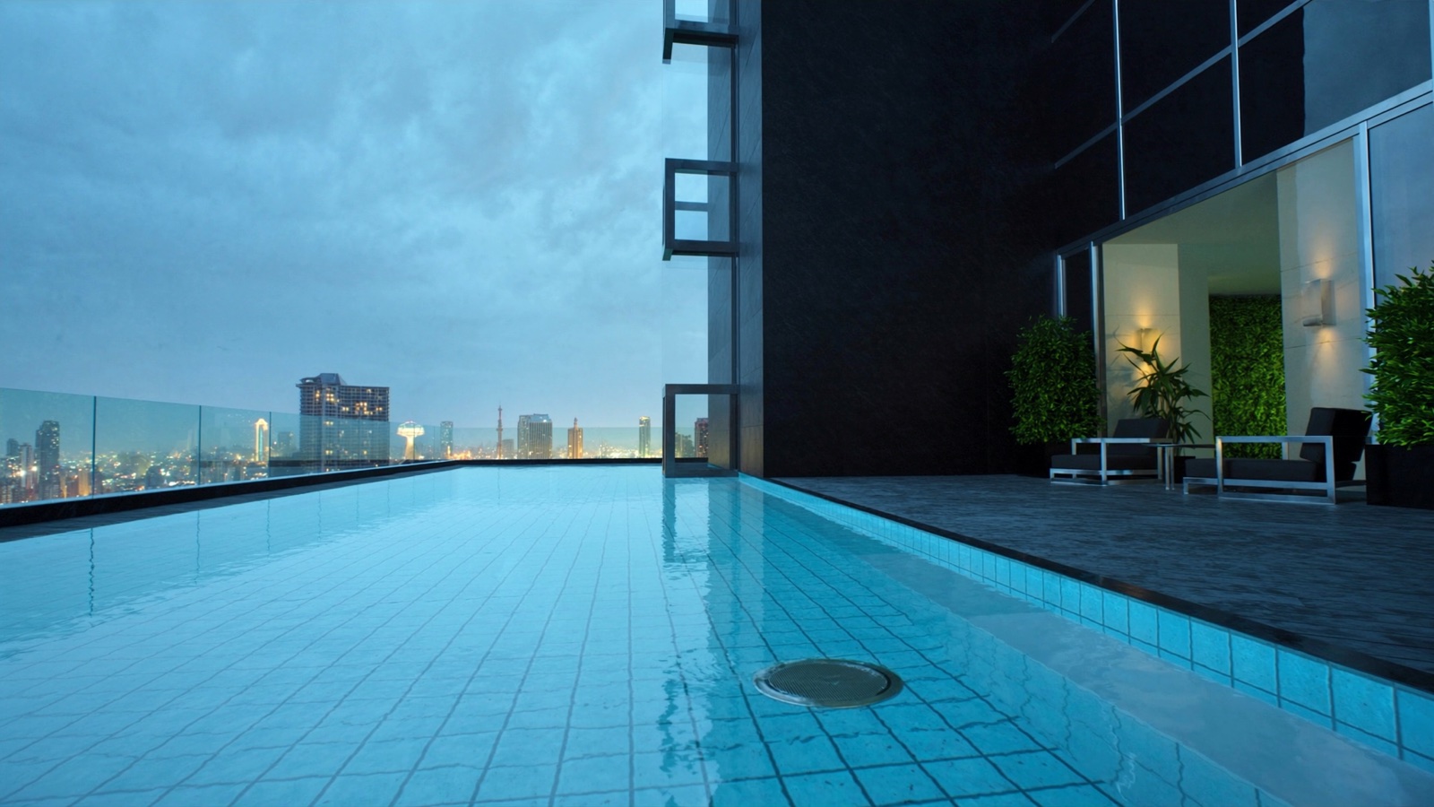Piscina com borda infinita na cobertura
